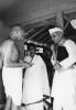 Jawaharlal Nehru with Gandhi and Amrit Kaur at Sevagram Ashram