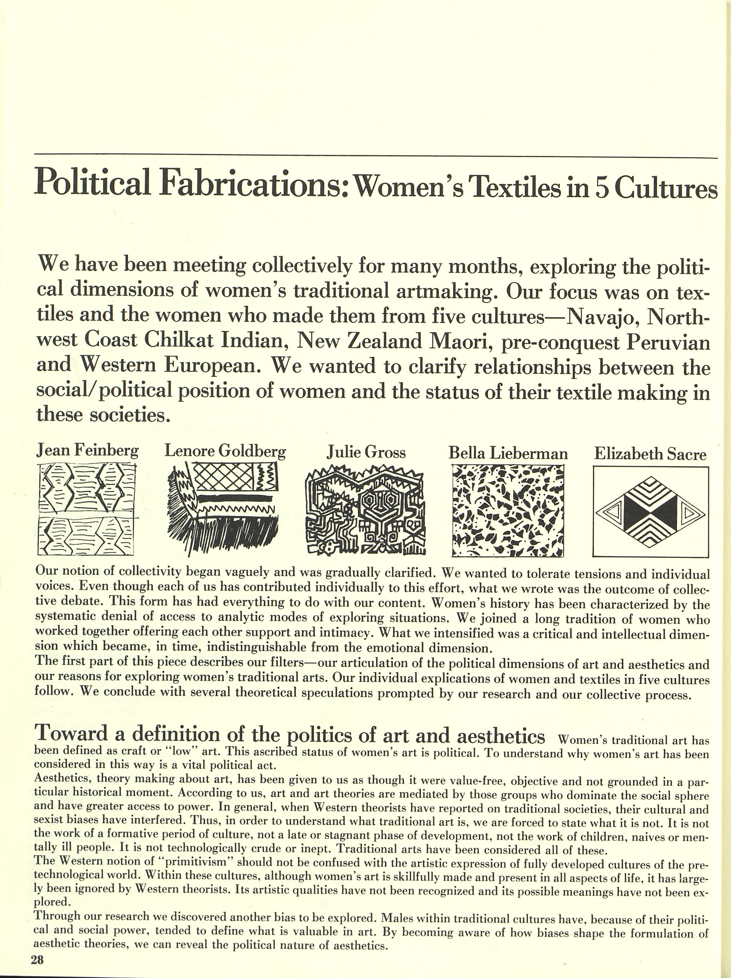 Political Fabrications: Women's Textiles in 5 Cultures