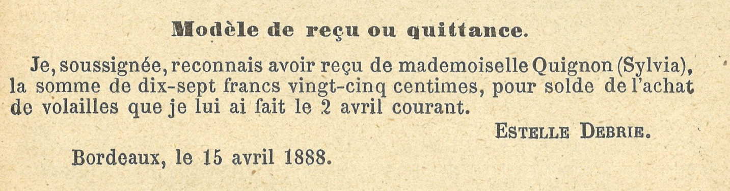 Chapitre 50, page 177, Modele de recu ou quittance