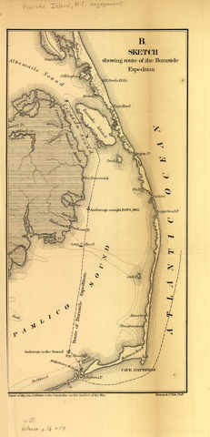 Route of the Burnside expedition to Roanoke Island